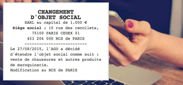 annonce legale changement objet social